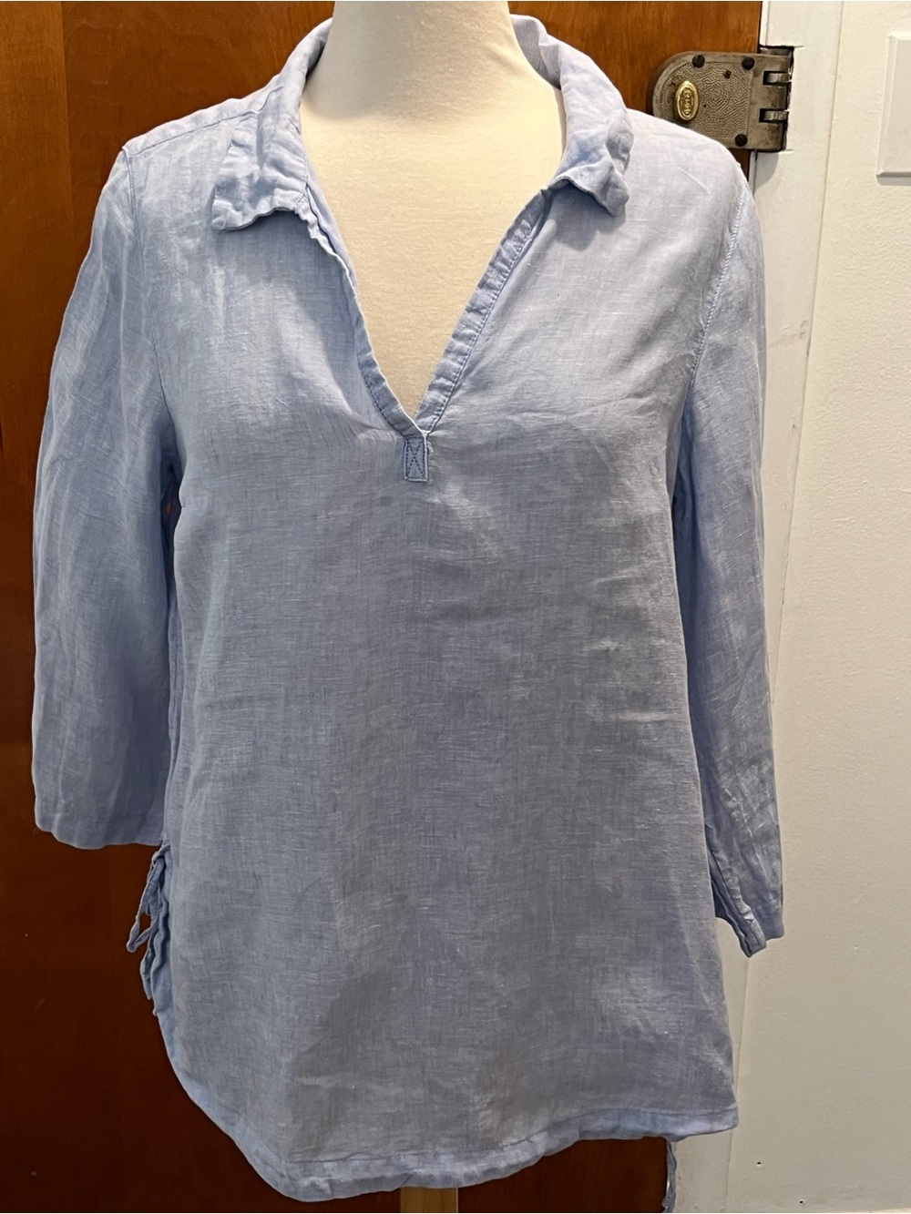 Sigrid Olsen Women's Tunic Top Linen V-Neck 3/4 Sleeve Sky Blue. Size M EUC